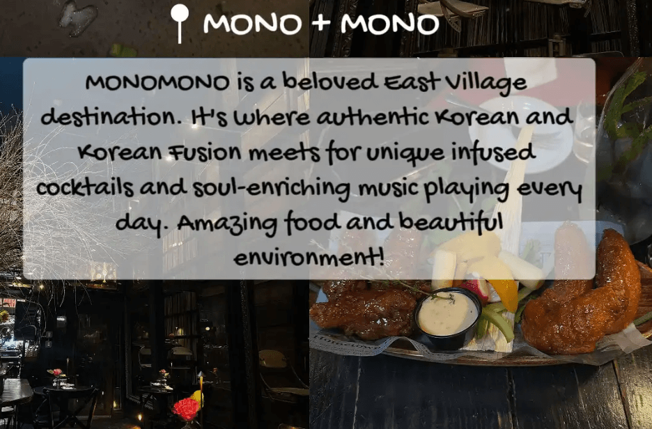 Mono Mono is a hidden gem known for its delicious Korean and Korean fusion food